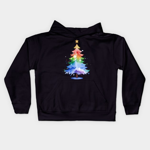 Gradient Watercolor Rainbow Christmas Tree Gay Pride T-Shirt Kids Hoodie by Gold Dust Publishing